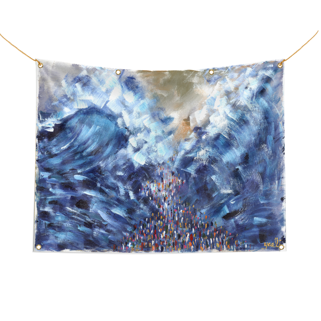 Crossing the Sea Sukkah tapestry with built-in gromets and ties