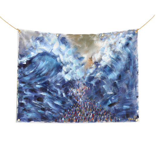 Crossing the Sea Sukkah tapestry with built-in gromets and ties