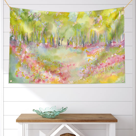 Field of flowers Sukkah tapestry with built-in grommets and ties