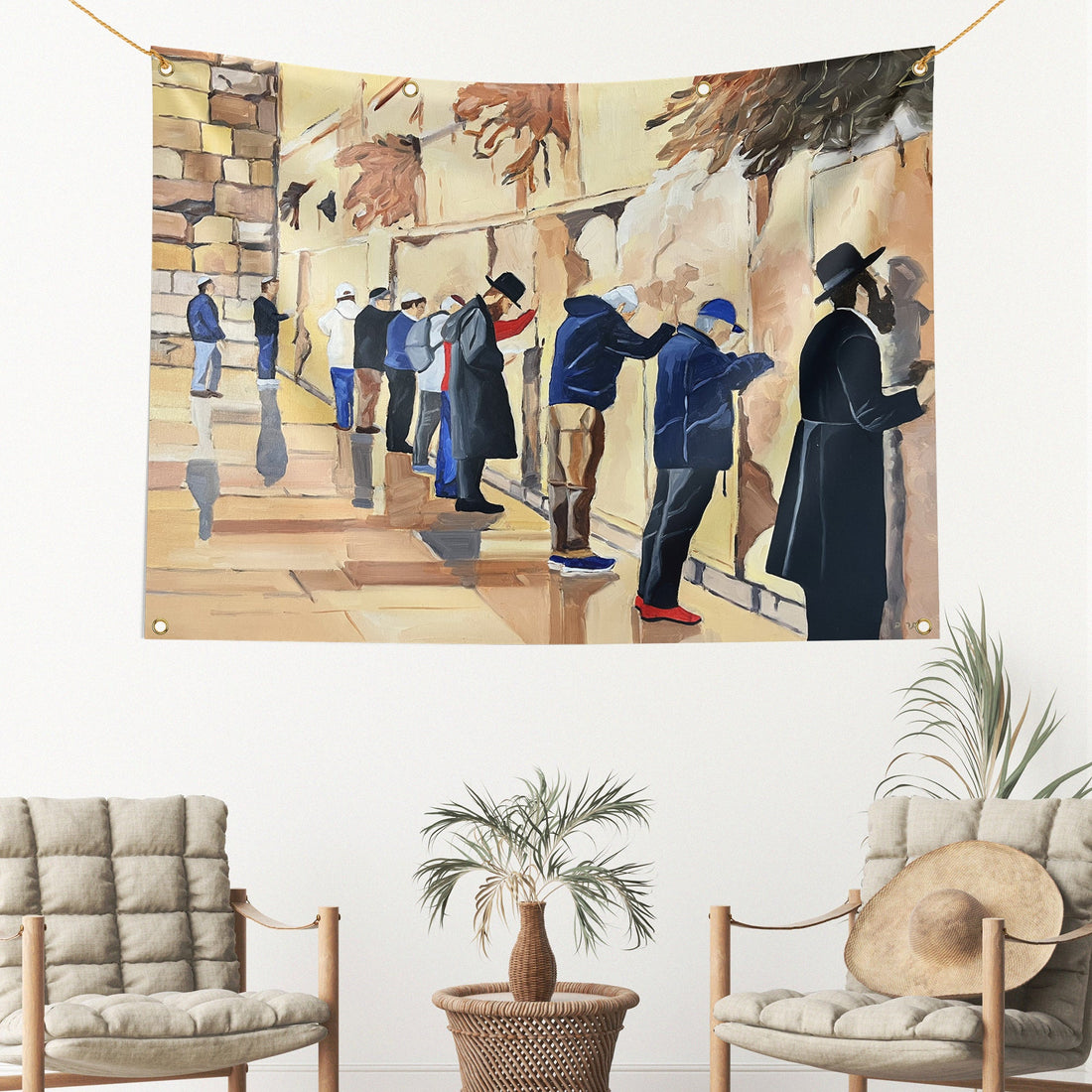 Like one man with one heart Sukkah mural with built-in grommets and ties