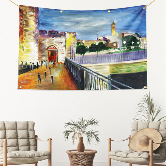 Aliya LaRegel Sukkah tapestry with built-in grommets and ties