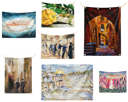 Assorted Sukkah murals with built-in grommets and ties